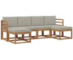 Lauko sofos komplektas 6 pcs Natūrali ir šviesiai pilka