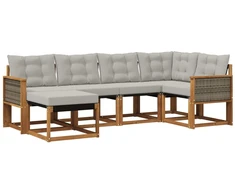 Lauko sofos komplektas 6 pcs Natūrali ir šviesiai pilka