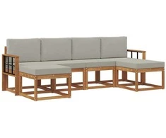 Lauko sofos komplektas 6 pcs Natūrali ir šviesiai pilka