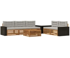 Lauko sofos komplektas 6 pcs Natūrali ir šviesiai pilka