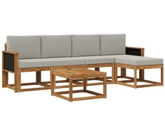 Lauko sofos komplektas 6 pcs Natūrali ir šviesiai pilka