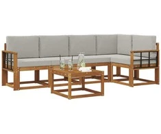 Lauko sofos komplektas 6 pcs Natūrali ir šviesiai pilka