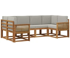 Lauko sofos komplektas 6 pcs Natūrali ir šviesiai pilka