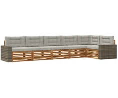 Lauko sofos komplektas 6 pcs Natūrali ir šviesiai pilka