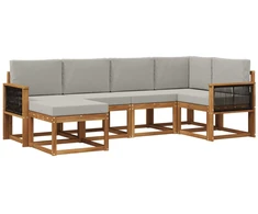 Lauko sofos komplektas 6 pcs Natūrali ir šviesiai pilka