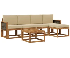 Lauko sofos komplektas 6 pcs Natūralus ir bežinis Poliesteris