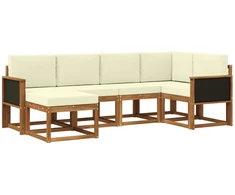 Lauko sofos komplektas 6 pcs Natūralus ir grietinėlė