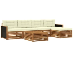 Lauko sofos komplektas 6 pcs Natūralus ir grietinėlė