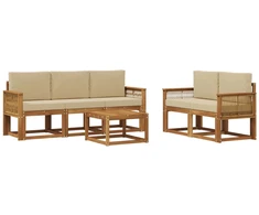 Lauko sofos komplektas 6 pcs Natūralus ir bežinis Poliesteris