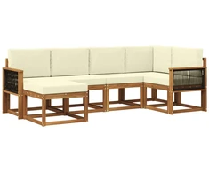 Lauko sofos komplektas 6 pcs Natūralus ir grietinėlė