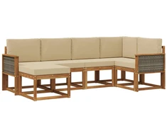 Lauko sofos komplektas 6 pcs Natūralus ir bežinis Poliesteris