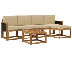 Lauko sofos komplektas 6 pcs Natūralus ir bežinis Poliesteris