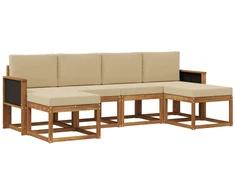 Lauko sofos komplektas 6 pcs Natūralus ir bežinis Poliesteris