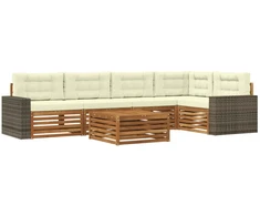 Lauko sofos komplektas 6 pcs Natūralus ir grietinėlė