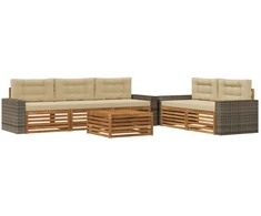 Lauko sofos komplektas 6 pcs Natūralus ir bežinis