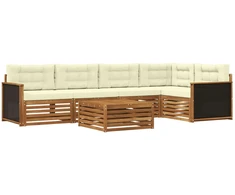 Lauko sofos komplektas 6 pcs Natūralus ir grietinėlė