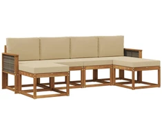 Lauko sofos komplektas 6 pcs Natūralus ir bežinis Poliesteris