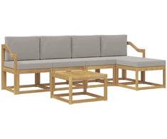 Lauko sofos komplektas 6 vnt. 5 vietos Balta ir šviesiai pilka