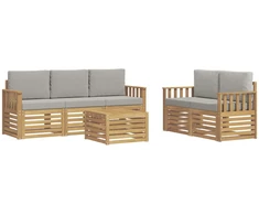 Lauko sofos komplektas 6 vnt. 5 vietos Balta ir šviesiai pilka
