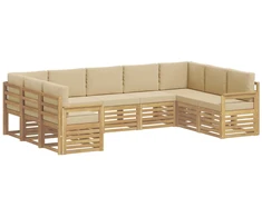 Lauko sofos komplektas 7 pcs Balta ir Bežė 304 x 128,5 x 73 cm