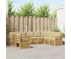 Lauko sofos komplektas 7 pcs Balta ir Bežė 304 x 128,5 x 73 cm