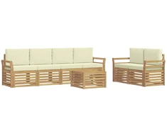 Lauko sofos komplektas 7 pcs Balta ir kreminė Poliesteris