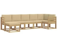 Lauko sofos komplektas 7 pcs Balta ir kreminė Poliesteris