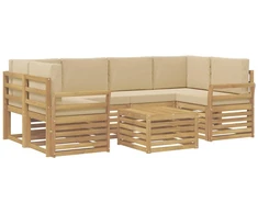 Lauko sofos komplektas 7 pcs Balta ir kreminė Poliesteris