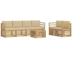 Lauko sofos komplektas 7 pcs Balta ir kreminė Poliesteris