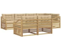 Lauko sofos komplektas 7 pcs Balta ir kreminė Poliesteris