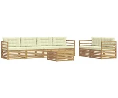 Lauko sofos komplektas 7 pcs Balta ir kreminė Poliesteris