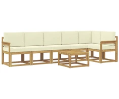 Lauko sofos komplektas 7 pcs Balta ir kreminė Poliesteris