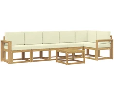 Lauko sofos komplektas 7 pcs Balta ir kreminė Poliesteris