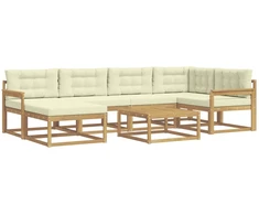 Lauko sofos komplektas 7 pcs Balta ir kreminė