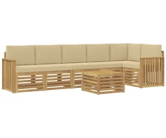 Lauko sofos komplektas 7 pcs Balta ir kreminė 59 x 59 x 37 cm