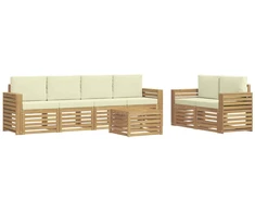 Lauko sofos komplektas 7 pcs Balta ir kreminė Poliesteris