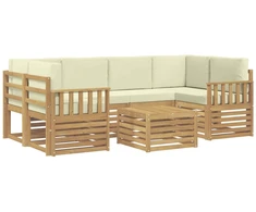 Lauko sofos komplektas 7 pcs Balta ir kreminė Poliesteris