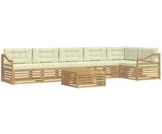 Lauko sofos komplektas 7 pcs Balta ir kreminė Poliesteris