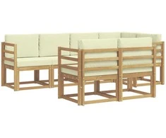 Lauko sofos komplektas 7 pcs Balta ir kreminė Poliesteris