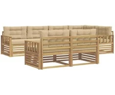 Lauko sofos komplektas 7 pcs Balta ir kreminė Poliesteris