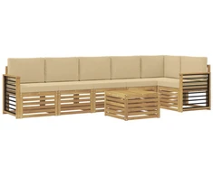 Lauko sofos komplektas 7 pcs Balta ir kreminė 59 x 59 x 37 cm