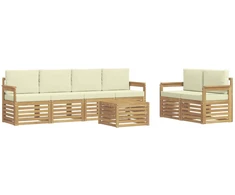 Lauko sofos komplektas 7 pcs Balta ir kreminė Poliesteris