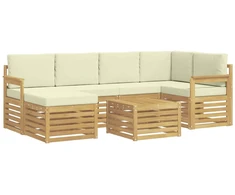 Lauko sofos komplektas 7 pcs Balta ir kreminė Poliesteris