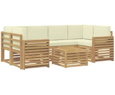 Lauko sofos komplektas 7 pcs Balta ir kreminė Poliesteris