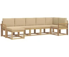 Lauko sofos komplektas 7 pcs Balta ir kreminė Poliesteris