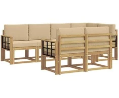 Lauko sofos komplektas 7 pcs Balta ir kreminė Poliesteris