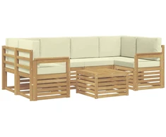 Lauko sofos komplektas 7 pcs Balta ir kreminė Poliesteris