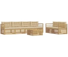 Lauko sofos komplektas 7 pcs Balta ir kreminė Poliesteris