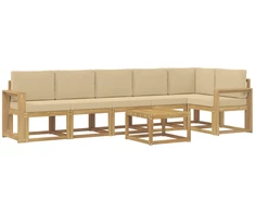 Lauko sofos komplektas 7 pcs Balta ir kreminė Poliesteris