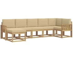 Lauko sofos komplektas 7 pcs Balta ir kreminė Poliesteris